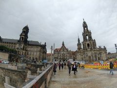 View of the Dresden old town with the Hofkirche and castle from the Augustus Bridge (Augustusbrücke)